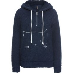 Bluza z kapturem z polaru baranka z haftem bonprix ciemnoniebieski. Niebieskie bluzy damskie bonprix, z haftami, z polaru, bez rękawów, z kapturem. Za 99,99 zł.