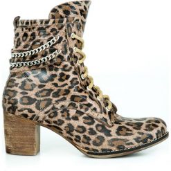 Sznurowane botki na obcasie - skóra naturalna - model 451 - kolor panterka. Pomarańczowe botki damskie Zapato, na zimę, ze skóry, eleganckie, za kostkę, na wysokim obcasie, na obcasie, na sznurówki. W wyprzedaży za 319,20 zł.