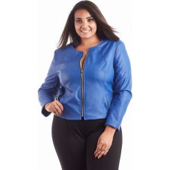 Szafirowy żakiet Katrin chanelka duże rozmiary. Niebieskie żakiety damskie Moda Size Plus Iwanek, s, bez wzorów. Za 149,90 zł.