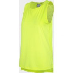 Top treningowy damski TSDF603 - soczysta zieleń neon - Outhorn. Żółte bluzki damskie Outhorn, bez wzorów, bez kołnierzyka, bez rękawów. W wyprzedaży za 34,99 zł.