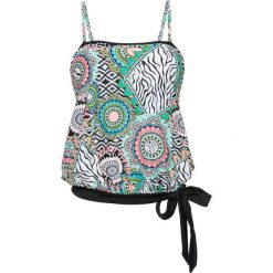 Top plażowy "oversize" bonprix czarno-biało-kolorowy. Białe topy damskie bonprix, w kolorowe wzory. Za 89,99 zł.