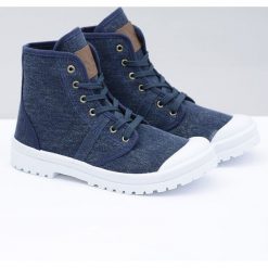 Modne Jeansowe Traperki Wysokie Trampki High. Trampki i tenisówki damskie Tagless, bez wzorów, z jeansu, za kostkę, bez zapięcia. Za 49,00 zł.
