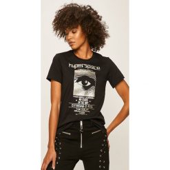 Diesel - T-shirt. Czarne bluzki damskie Diesel, s, z nadrukiem, z bawełny, z okrągłym kołnierzem. Za 239,90 zł.