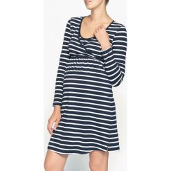Ciążowa koszula nocna. Szare koszule męskie na spinki marki La Redoute Collections, w paski, z bawełny, z kopertowym dekoltem, z długim rękawem. Za 88,16 zł.