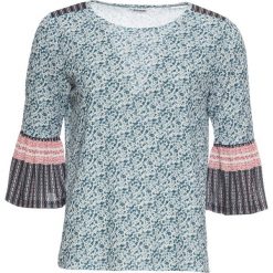 Shirt z rękawami 3/4 bonprix biel wełny - niebieski w kwiaty. Białe koszulki damskie bonprix, w kwiaty, z wełny, bez kołnierzyka. Za 69,99 zł.