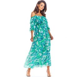 Sukienka hiszpanka długa zielona - 36. Zielone sukienki damskie e-margeritka.pl, xl, bez wzorów, z poliesteru, eleganckie, z długim rękawem, długie, bez kaptura. Za 184,99 zł.