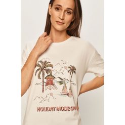 Answear - T-shirt. Białe topy damskie ANSWEAR, s, z nadrukiem, z bawełny, z okrągłym kołnierzem. Za 49,90 zł.