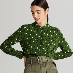 Wzorzysta koszula - Khaki. Brązowe koszule damskie Cropp, s, bez wzorów, bez kołnierzyka, bez rękawów. Za 29,99 zł.