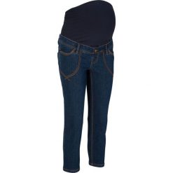 Dżinsy ciążowe z wywiniętymi nogawkami w dł. 3/4 bonprix ciemny denim. Niebieskie jeansy damskie bonprix, z jeansu. Za 109,99 zł.