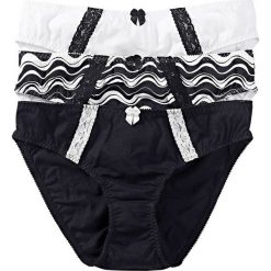 Bielizna damska: Figi (3 pary), bawełna organiczna bonprix drukowany + czarny + biały