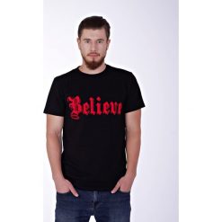 Believe black t-shirt. Czarne t-shirty męskie z nadrukiem Pakamera, m, z zamszu. Za 69,00 zł.