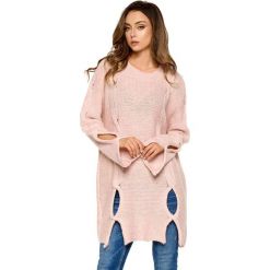 Sweter w kolorze jasnoróżowym. Czerwone swetry oversize damskie marki Lemoniade, ze splotem. Za 169,95 zł.