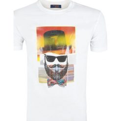 T-shirt Trussardi Jeans. Niebieskie t-shirty męskie Trussardi Jeans, m, bez wzorów, z jeansu, z włoskim kołnierzykiem. Za 99,00 zł.