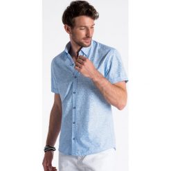 Koszula męska z krótkim rękawem K474 - niebieska/biała. Niebieskie koszule męskie Ombre Clothing, s, bez wzorów, z bawełny, klasyczne, z klasycznym kołnierzykiem, z krótkim rękawem. Za 35,00 zł.