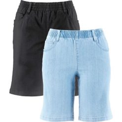 Szorty ze stretchem bonprix czarny + niebieski "bleached". Czarne spodnie damskie bonprix. Za 109,98 zł.