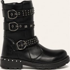Guess Jeans - Botki dziecięce. Czarne botki dziewczęce Guess Jeans, z okrągłym noskiem, bez zapięcia. W wyprzedaży za 269,90 zł.
