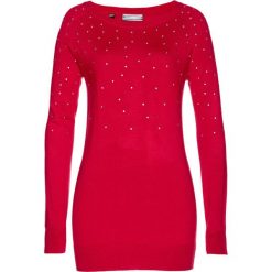 Sweter bonprix czerwony. Zielone swetry klasyczne damskie marki bonprix, w kropki, z kopertowym dekoltem, kopertowe. Za 79,99 zł.