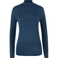 Shirt z długim rękawem i stójką, miękki materiał bonprix ciemnoniebieski. Niebieskie koszulki damskie bonprix, bez wzorów, z materiału, ze stójką, z długim rękawem. Za 44,99 zł.