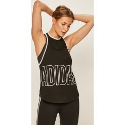 Adidas Performance - Top. Czarne topy damskie adidas Performance, s, z nadrukiem, z bawełny, z okrągłym kołnierzem. Za 129,90 zł.