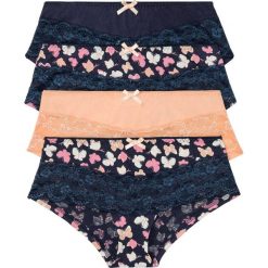 Figi panty (4 pary) bonprix ciemnoniebiesko-brzoskwiniowy z nadrukiem. Niebieskie majtki damskie bonprix, z nadrukiem, z koronki. Za 59,96 zł.