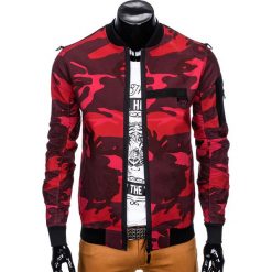 KURTKA MĘSKA WIOSENNA BOMBERKA C341 - CZERWONA. Czerwone kurtki męskie Ombre Clothing, s, bez wzorów, bez kaptura. Za 89,00 zł.