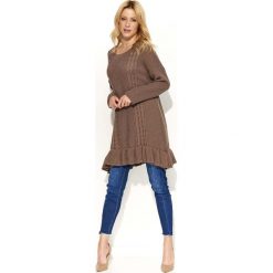 Tuniki damskie eleganckie: Cappuccino Swetrowa Tunika z Falbanką