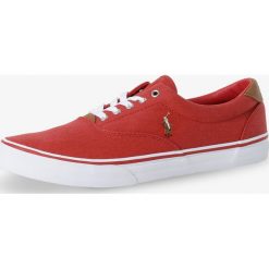 Polo Ralph Lauren - Tenisówki męskie z dodatkiem skóry, czerwony. Czerwone trampki męskie Polo Ralph Lauren, z haftami, ze skóry, bez zapięcia. Za 359,95 zł.