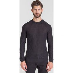 CZARNY SWETER EMPORIO ARMANI. Czarne swetry męskie Emporio Armani, s, z aplikacjami, z okrągłym kołnierzem, bez kaptura. Za 359,50 zł.