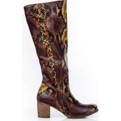 Wężowe kozaki na słupku - skóra naturalna - model 154 - kolor kolorowy wąż. Szare kozaki damskie Zapato, do pracy, na lato, ze skóry, biznesowe, na wysokim obcasie, na obcasie, bez zapięcia. Za 499,00 zł.