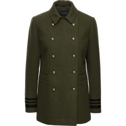 Krótki płaszcz ze złotymi guzikami bonprix ciemnooliwkowy. Zielone płaszcze damskie bonprix, eleganckie. Za 239,99 zł.