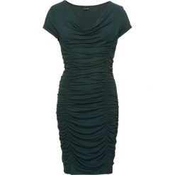 Sukienka z drapowaniem bonprix głęboki zielony. Zielone sukienki damskie bonprix, z nadrukiem, eleganckie, bez kołnierzyka, bez rękawów. Za 79,99 zł.