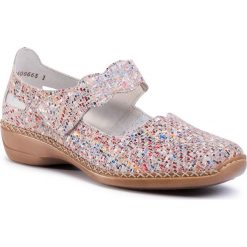Półbuty RIEKER - 413J2-60 Beige. Szare półbuty damskie Rieker, na co dzień, bez wzorów, ze skóry, bez obcasa, na obcasie, bez zapięcia. Za 249,00 zł.