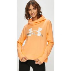 Under Armour - Bluza. Pomarańczowe bluzy z kapturem damskie marki Under Armour, l, z nadrukiem, z bawełny. Za 199,90 zł.