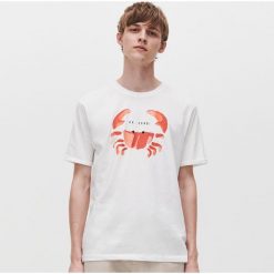 T-shirt ze strukturalnym nadrukiem - Kremowy. Białe t-shirty męskie Reserved, s, z nadrukiem, bez kołnierzyka. Za 39,99 zł.
