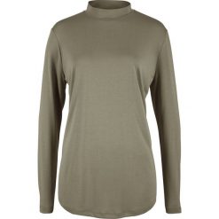 Shirt ze stójką bonprix oliwkowy. Zielone koszulki damskie bonprix, bez wzorów, ze stójką. Za 32,99 zł.