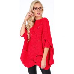 Sweter w ażurowe wzory czerwony 0205. Czerwone swetry klasyczne damskie marki Fasardi. Za 169,00 zł.