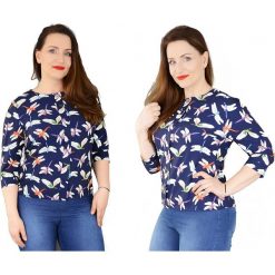 Elegancka wizytowa bluzka print ważki OVERSIZE PLUS SIZE. Żółte bluzki damskie Moda Size Plus Iwanek, s, bez wzorów, z tkaniny, eleganckie, bez kołnierzyka, plus size, bez rękawów. Za 105,00 zł.