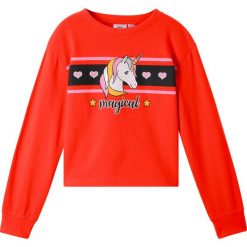Bluza z motywem jednorożca bonprix głęboki pomarańczowy-czarny. Pomarańczowe bluzy dziewczęce bonprix, bez wzorów, bez rękawów, bez kaptura. Za 44,99 zł.