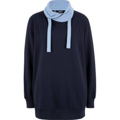 Bluza z golfem bonprix ciemnoniebiesko-perłowy niebieski. Niebieskie bluzy damskie bonprix, bez wzorów, bez rękawów, bez kaptura. Za 49,99 zł.