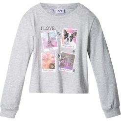 Shirt z długim rękawem bonprix jasnoszary melanż. Szare bluzki dziewczęce bonprix, z nadrukiem, bez kołnierzyka, z długim rękawem, długie, bez kaptura. Za 29,99 zł.