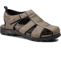 Sandały LANETTI - MS17011-2 Khaki. Pomarańczowe klapki męskie Lanetti, bez wzorów, ze skóry ekologicznej. Za 89,99 zł.