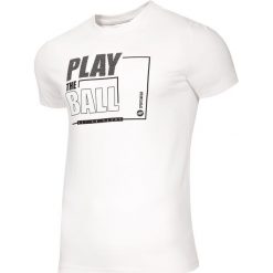 T-shirt męski TSM004 - biały. Białe koszulki męskie 4f, m, bez wzorów, bez kołnierzyka, bez rękawów. W wyprzedaży za 44,99 zł.