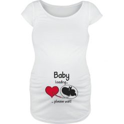 Odzież ciążowa Baby Loading ... Please Wait! T-Shirt biały. Biała koszulki damskie marki Odzież ciążowa, xl, bez wzorów, bez kołnierzyka, moda ciążowa, bez rękawów. Za 62,90 zł.