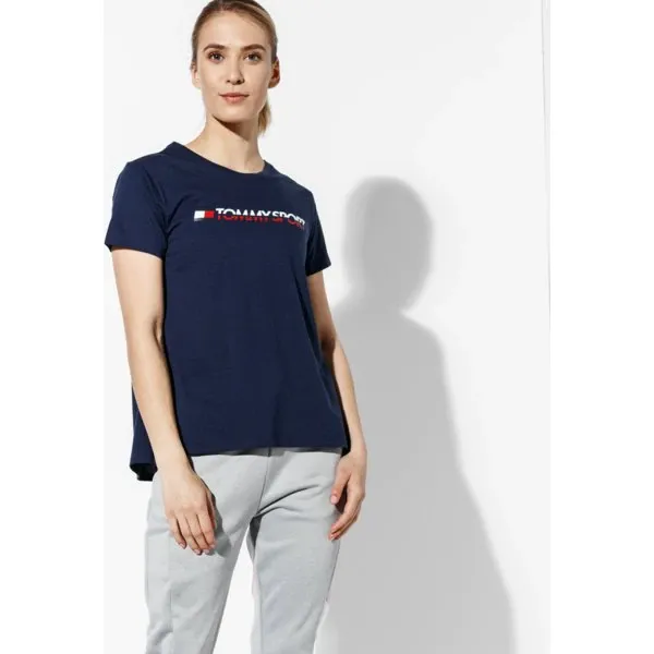 Tommy Sport Koszulka Logo , granatowy, rozmiar M. Niebieskie bluzki sportowe damskie TOMMY HILFIGER, s, bez wzorów, z bawełny, z okrągłym kołnierzem, bez rękawów, bez kaptura. W wyprzedaży za 139,99 zł.