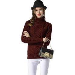 Sweter w kolorze bordowym. Czerwone swetry damskie Swetry na chłodne dni, bez wzorów, z dzianiny, bez rękawów, bez kaptura. W wyprzedaży za 89,95 zł.