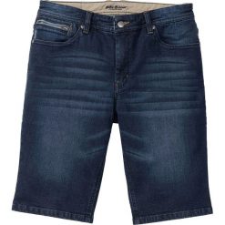 Bermudy dżinsowe ze stretchem Slim Fit bonprix ciemnoniebieski "used". Niebieskie jeansy męskie bonprix, m, bez wzorów, z jeansu. Za 89,99 zł.