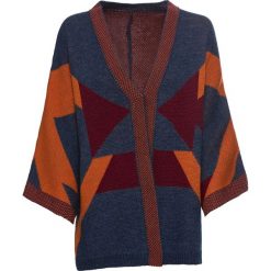 Sweter bez zapięcia bonprix ciemnoniebiesko-bordowo-pomarańczowy. Niebieskie swetry damskie bonprix, bez wzorów, z dzianiny, bez rękawów, bez kaptura. Za 109,99 zł.