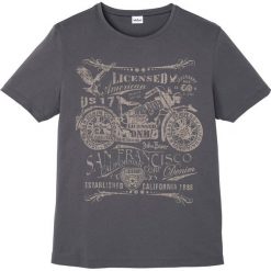 T-shirt z nadrukiem bonprix antracytowy. Szare t-shirty męskie bonprix, s, z nadrukiem, bez kołnierzyka. Za 34,99 zł.