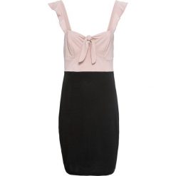 Sukienka z dekoltem "bustier" bonprix czarno-jasnoróżowy. Czarne sukienki damskie bonprix, bez wzorów, bez kołnierzyka, bez rękawów. Za 64,99 zł.