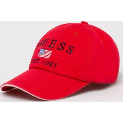 Guess Jeans - Czapka. Niebieskie czapki męskie Guess Jeans, z aplikacjami, z bawełny. W wyprzedaży za 69,90 zł.